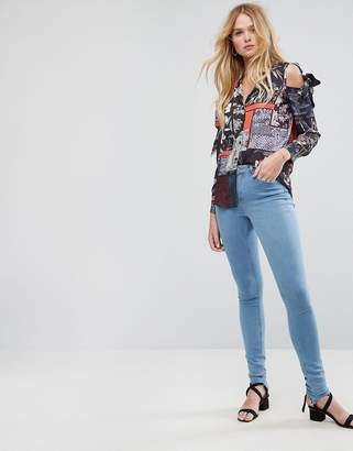 ASOS Blouse In Mixed Print With Tie Shoulder