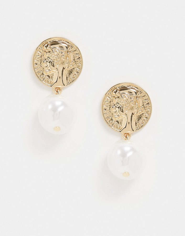 designb london earrings with gold coin faux pearl charm