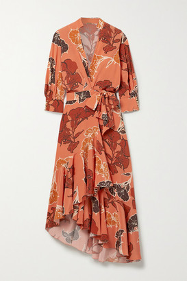 Johanna Ortiz Rum Journey Asymmetric Floral-print Silk Crepe De Chine Wrap Dress - Orange