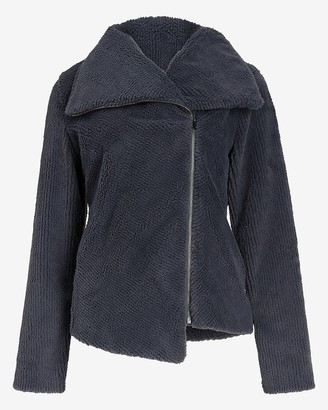Express Asymmetrical Zip Ribbed Faux Fur Sweatshirt