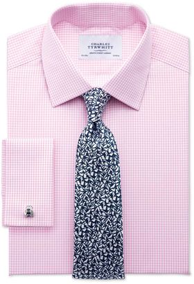 Charles Tyrwhitt Extra Slim Fit Small Gingham Light Pink Cotton Dress Casual Shirt Single Cuff Size 16/34