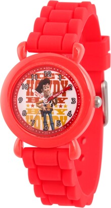 EWatchFactory Boy's Disney Toy Story 4 Woody Red Plastic Time Teacher Strap Watch 32mm