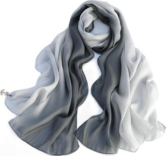 LoveSilk-Scarves LoveSilk Women's 100% Silk Scarf Oblong Gradient Color Blue/Navy blue