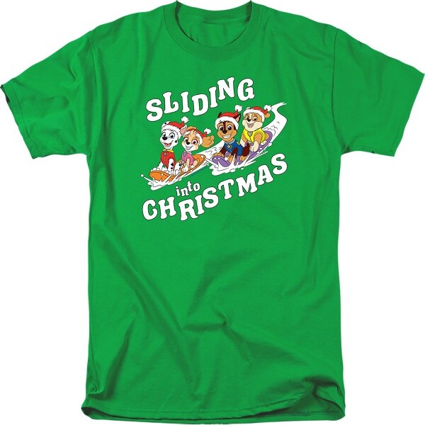 Paw Patrol PawPatrolSlidingIntoChristmasAdultT-ShirtKellyGreen4X-Large