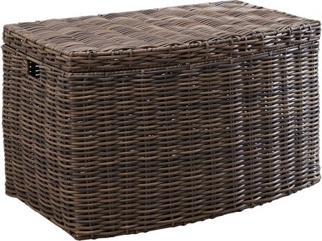 SOL HOME 24"x14"x15" Joseph Rectangular Curve Resin Wicker Trunk Chocolate Brown: Storage Chest for Home