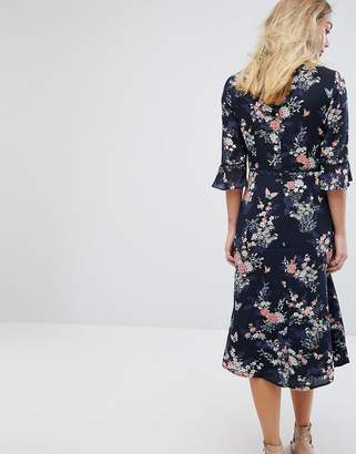 Oasis Floral Fluted Sleeve Midi Dress