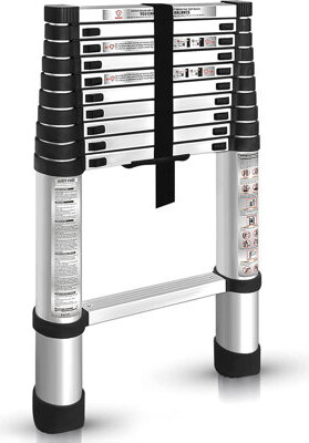 WFX Utility Aluminum Telescopic Ladder 10.5Ft With One-Button Retraction, Non-Slip Wide Steps, Heavy Duty 330Lbs Capacity For Indoor And Outdoor Use