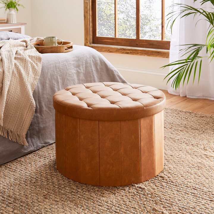 Dunelm Faux Leather Large Round Ottoman Tan - ShopStyle Living Room
