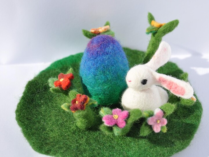 Etsy Easter Decoration Grass With Egg Bunny Flower Garden Waldorf Play Mat Spring Season Nature Table Playscape Landscape Wet Felted