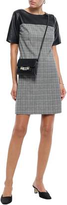 DKNY Faux Leather-paneled Checked Woven Mini Dress