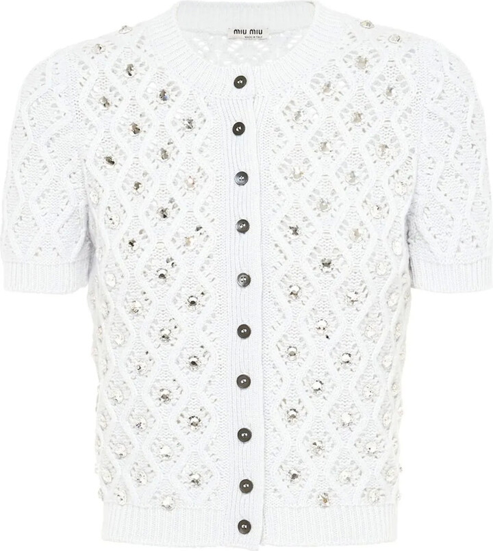 Miu Miu RhinestoneEmbellished Cropped Cardigan ShopStyle