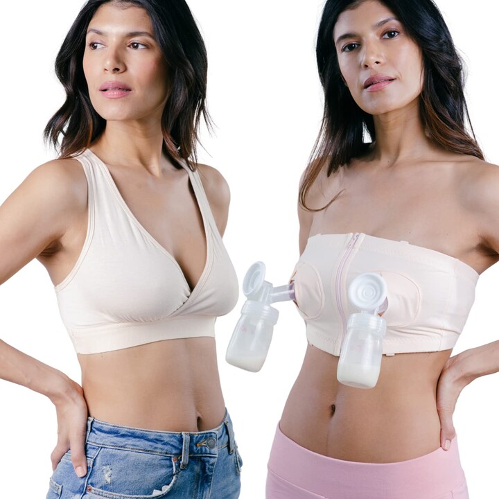 MOMANDA Women's Hands Free Breast Pumping Bra Lace Wireless All in
