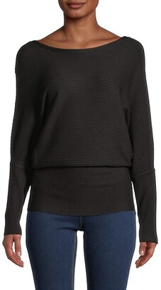 Donna Karan Womens Ribbed Trim Dolman Sleeves Sweatshirt 