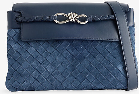 Bottega Veneta Mens Neptune-Vintage Silv Andiamo Suede Messenger Bag