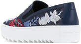 Thumbnail for your product : Ferragamo embroidered denim slip-on sneakers