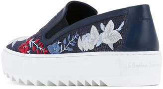 Ferragamo embroidered denim slip-on sneakers