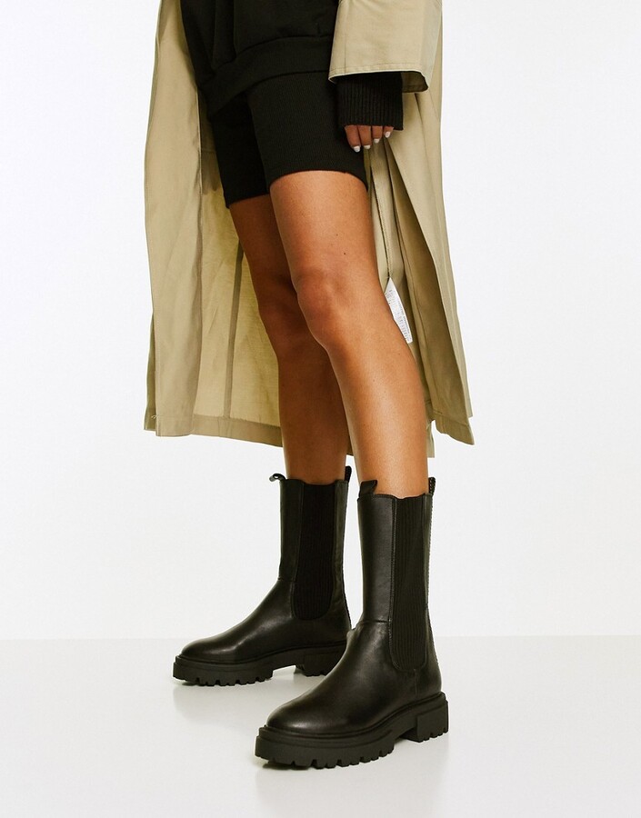 Steve Madden Arkin mid calf chelsea boots in black leather - ShopStyle