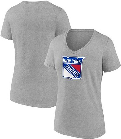 Fanatics Branded Women's Fanatics Heather Gray New York Rangers Primary Logo Team V-Neck T-Shirt - 3XL