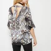 Thumbnail for your product : River Island Womens Brown paisley ruffle sleeve tie back top
