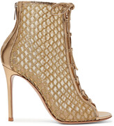 Thumbnail for your product : Gianvito Rossi 105 Lace-up Lurex, Mesh And Metallic Leather Ankle Boots