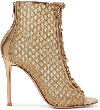 Gianvito Rossi 105 Lace-up Lurex, Mesh And Metallic Leather Ankle Boots