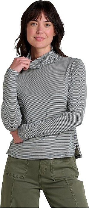 Toad&Co Maisey Long Sleeve T-Neck Women's Clothing Oatmeal Micro Stripe : LG, Tencel/Spandex/Lyocell