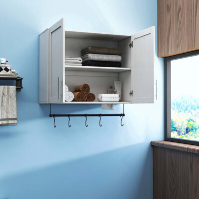 Ebern Designs Bathroom Wall Cabinet With Adjustable Shelf Towel Bar 5 Hooks Over The Toilet Storage Cabinet For Bathroom Kitchen