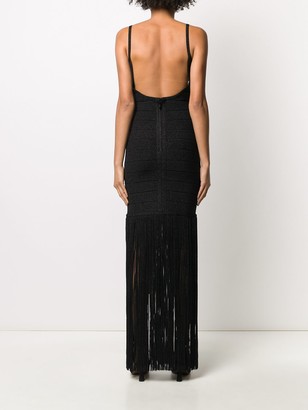 Herve Leger Metallzed Fringed Gown