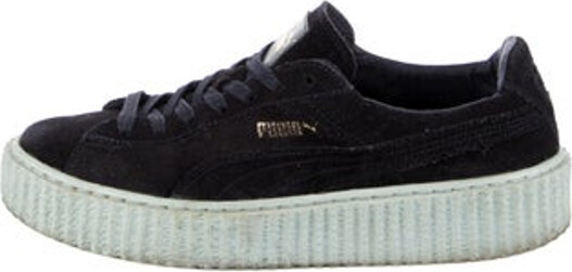FENTY PUMA by Rihanna Creepers Low Top Sneakers Black Suede Leather & Rubber Trim Round-Toes with Leather Trim Embellishment Platform Lace-Up Closure at Uppers