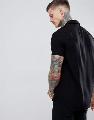 Religion revere collar rayon short sleeve shirt in black