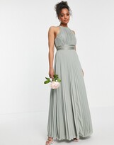 Thumbnail for your product : ASOS DESIGN Bridesmaid pleated pinny maxi dress with satin wrap waist