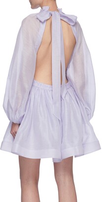 Zimmermann 'Luminous' Open Back Frill Collar Blouson Sleeve Linen Silk Blend Mini Dress