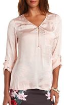 Thumbnail for your product : Charlotte Russe Washed Satin Zip-Up Tunic Top