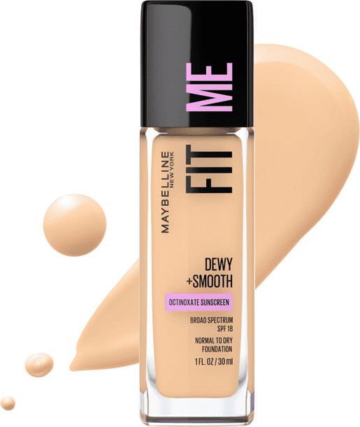 Maybelline Fit Me Dewy and Smooth Liquid Foundation, SPF 18, 118 Light Beige, 1 fl oz