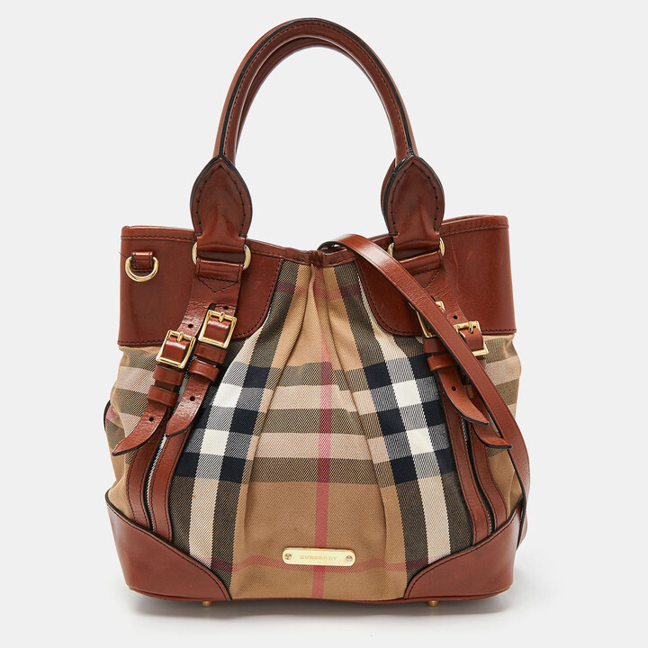 Burberry Brown House Check Canvas and Leather Bridle Whipstitch Tote -  ShopStyle