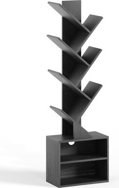 George Oliver 6 Tier Tree Bookshelf Tall Bookcase with Storage Cabinet