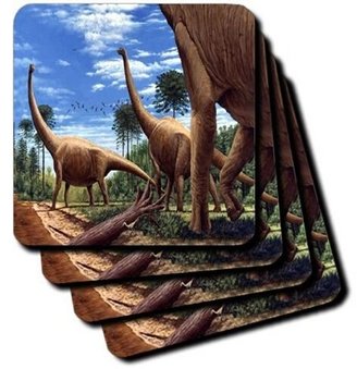 3dRose cst_1008_3 Dinosaur Brachiosaurus Ceramic Tile Coasters, Set of 4