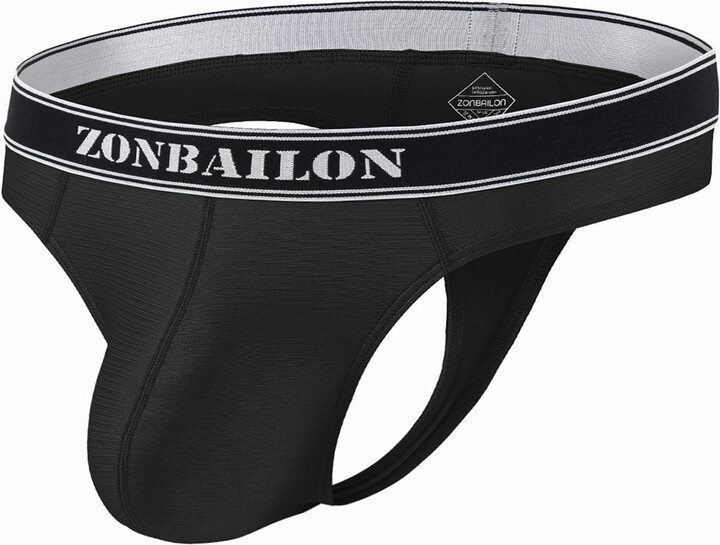 BIATWOWR Mens Silk Thongs GString Bulge Black Sexy Underwear M