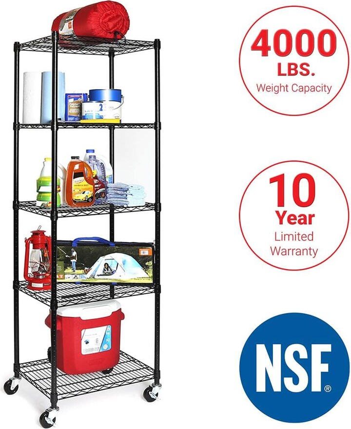 Seville Classics UltraDurable 5-Tier Commercial NSF Certified Steel Wire Shelving System in Black (24 in. W x 18 in. D x 75 in. H)