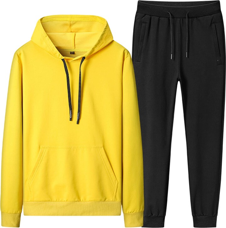 amropi Men's Tracksuit Set Hoodie Sweatshirt Tops and Drawstring Pants  Sport Sweatsuit Yellow Black - ShopStyle Trousers