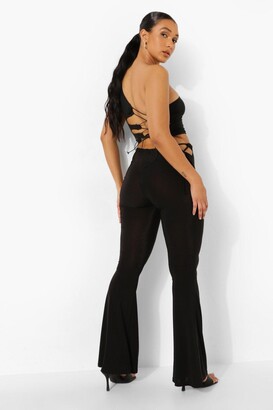 boohoo Cut Out Tie Detail Slinky Flare Trouser