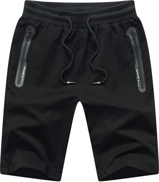 JustSun Mens Cotton Sports 3/4 Shorts with Elastic Waist Zipper Pockets 