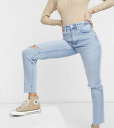 Thumbnail for your product : Stradivarius Tall slim mom jean with stretch and rip in light blue