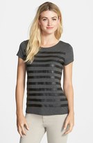 Thumbnail for your product : Vince Camuto Faux Leather Stripe Cap Sleeve Top