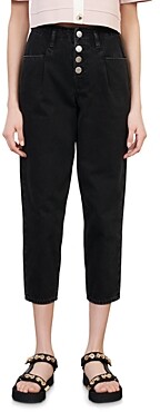 Maje Patartex Cropped Button Fly Jeans in Black