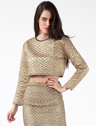 Jaded London Gold Quilted Long Sleeve Crop Top