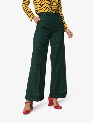 Gucci Pinstripe Logo Wool Flared Trousers