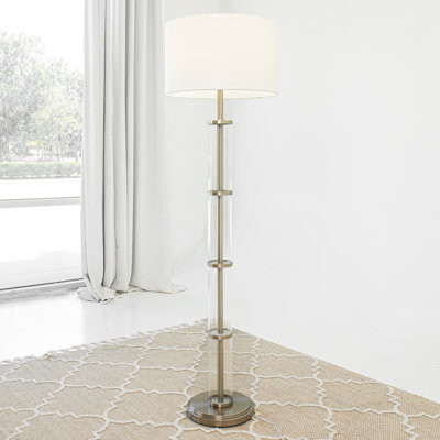 Ivy Bronx Avelene Brushed Nickel Floor Lamp with 3-Way Rotary Switch Clear Glass Body Metal Base