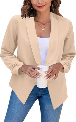Womens Coat Ladies 3/4 Sleeve Open Front Short Cardigan Suit Jacket Work Office Blazer Tops 