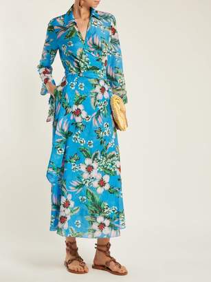 Diane von Furstenberg Floral Print Cotton And Silk Blend Wrap Dress - Womens - Blue Print